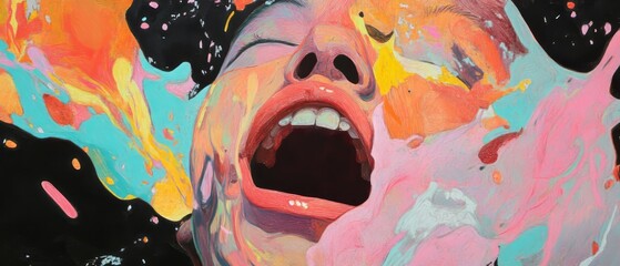 Aufkleber - Crayon art featuring stencils with precise shapes and vibrant color combinations on canvas