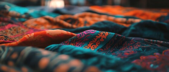 Aufkleber - Vibrant crayon batik technique showcasing colorful fabric patterns in artistic display