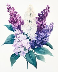 Wall Mural - A bouquet of lilacs. Spring watercolor flowers in shades of violet, white, and lilac. Ideal for greeting cards celebrating Mother's Day, Women's Day, and weddings in a Provence style