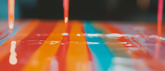 Aufkleber - Colorful crayon drip art on a vertical surface creating vibrant streaks and patterns