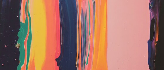 Poster - Vibrant crayon drip art on a vertical surface showcasing colorful streaks and textures
