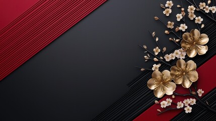 Poster - Modern Bold Design Featuring Red and Black Contrast with Elegant Floral Elements and Textured Background