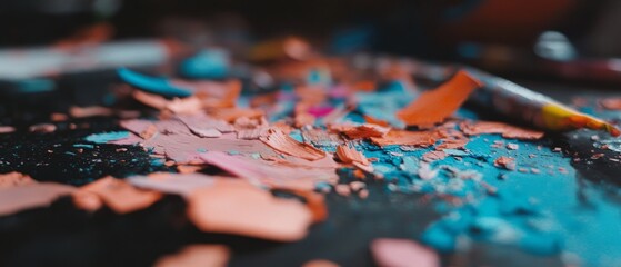 Aufkleber - Colorful crayon shavings scattered on a hot surface creating vibrant abstract textures