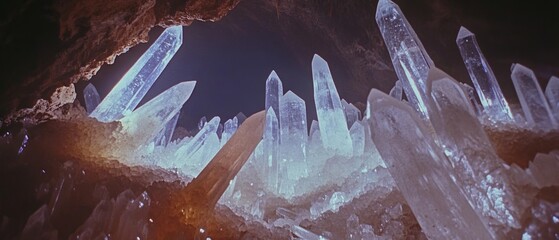 Poster - Majestic crystal cave with glowing formations and refracting light illuminating the underground