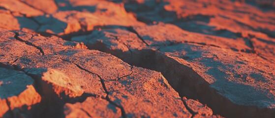 Aufkleber - Dry clay surface with intricate cracks revealing earthy tones at sunset