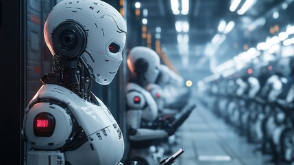 Poster - A futuristic factory using AI and robotics for highly efficient production.