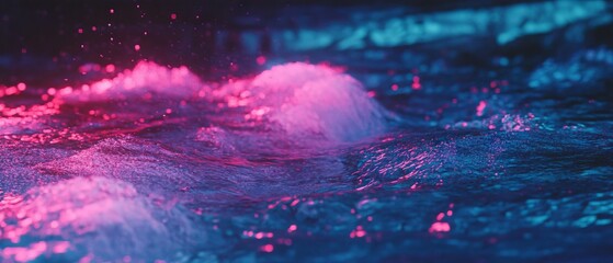 Poster - Mystical waterfall with glowing water surrounded by enchanting energy during twilight hours