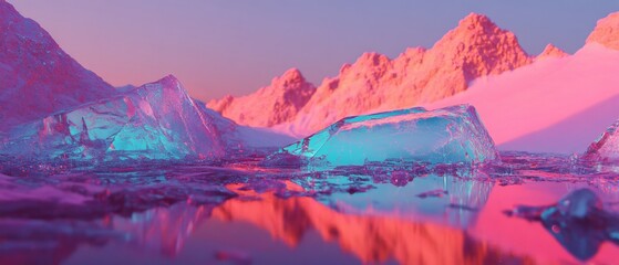 Poster - Fractured ice with sharp edges reflects vibrant colors in a serene icy landscape