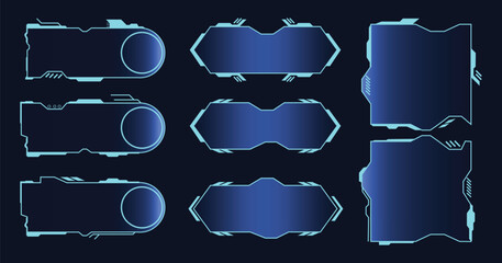 Aufkleber - Frames HUD futuristic style. Abstract geometric patterns. Futuristic technology icons, digital technology on a dark blue background.