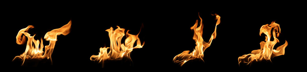 Abstract flames collection isolated on black background. Flames on black background. Concept of burning effect texture. Graphic design. Bonfire. Flames at night. Flame effect with burning fire.	
