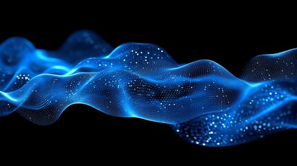Poster - Blue flowing particles with explosive wave effect.