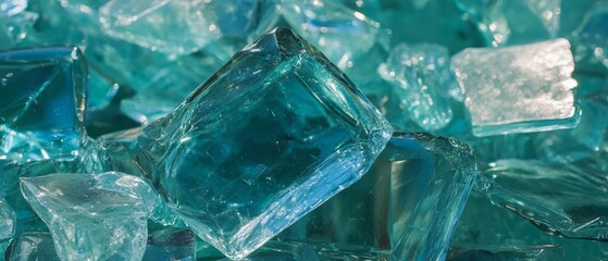 Poster - Shards of transparent glass with sharp edges reflecting light in various angles