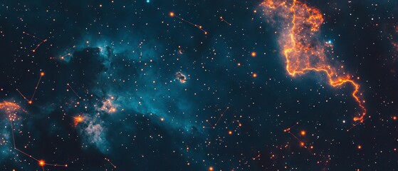 Poster - Stunning cosmic patterns with glowing constellations and connecting stars in the night sky