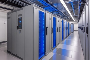 Poster - Rows of server racks in a data center.