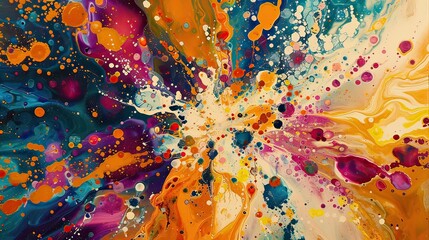Poster - a colorful explosion of paint splatters on a blank canvas.