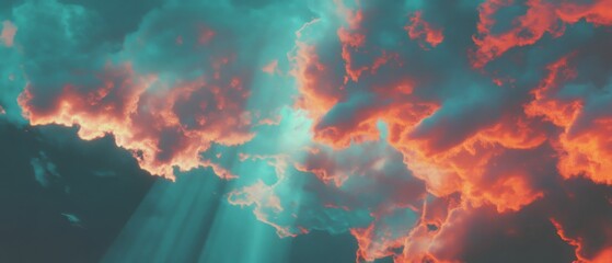 Poster - Sunbeams breaking through vibrant clouds create a stunning display in the sky