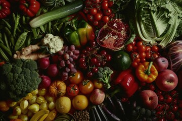 Wall Mural - Variety of vibrant produce, healthy food options in a close-up shot.