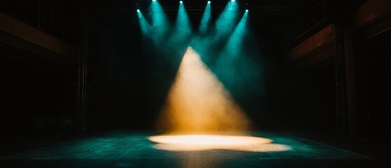 Poster - Spotlight creates a dramatic atmosphere on an empty stage ready for performance at night