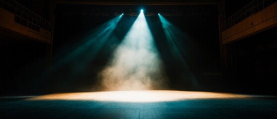 Poster - Single spotlight illuminating an empty stage, enhancing the atmosphere of anticipation for performance