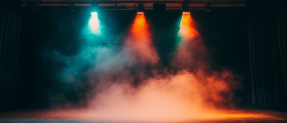 Poster - Fog and colored lights create a dramatic stage atmosphere evoking mystery during a live performance