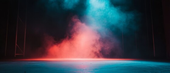 Poster - Dramatic stage with fog and colored lights creating an atmosphere of mystery during a performance
