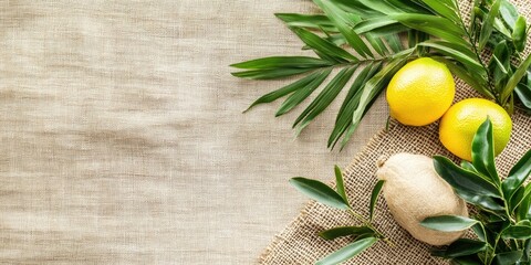 Vibrant lemon and orange with olive oil in a rustic still life.