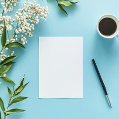 Aufkleber - Creative workspace with blank paper, coffee, and greenery for artistic inspiration and note taking activities. Generative AI