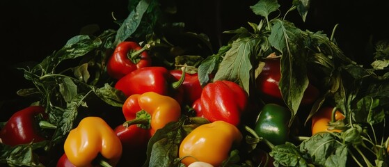 Poster - Colorful variety of peppers in a still life arrangement showcasing shapes and textures