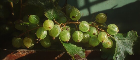 Poster - Ripe gooseberries showcase translucent skin and tart-sweet flavor in sunlit still life