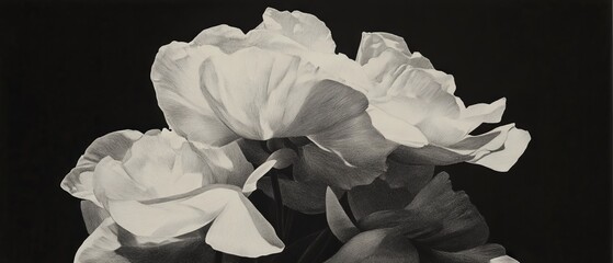 Poster - Subtle texture of dark charcoal creates a striking artistic expression of flowers against black backdrop
