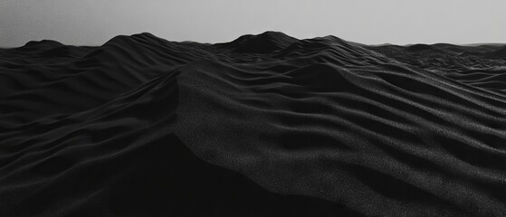 Poster - Subtle texture of fine black sand creates an arid desert landscape in monochrome tones