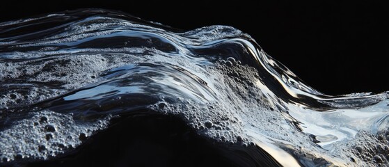 Aufkleber - Swirling pattern of liquid mercury creating a mesmerizing metallic effect against a black backdrop
