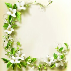 Leinwandbilder - Elegant floral border design featuring white flowers and green leaves with ample space for text. Generative AI