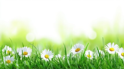 Poster - Bright meadow filled with daisies under natural light creating an inviting atmosphere for text placement. Generative AI