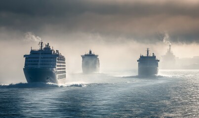 Cargo ships entering one of the busiest ports in the world,