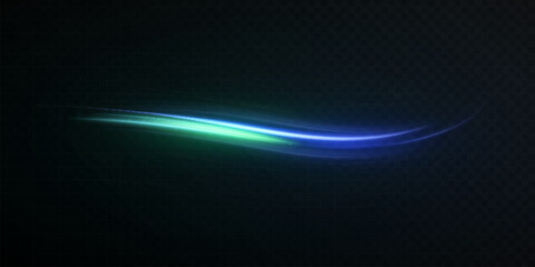 Fototapete - Light bright green glowing colorful curved line with magic light effect. Glow effect for game interface design and illustrations.