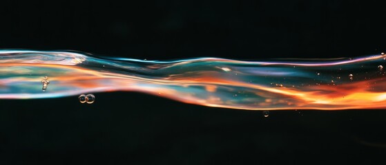 Aufkleber - Vibrant organic patterns of oil and water create mesmerizing colorful swirls on a dark backdrop