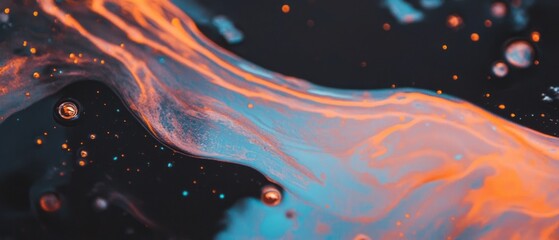 Poster - Dynamic abstract patterns of oil and water create a vivid display of organic swirls against a black backdrop