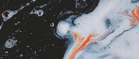 Poster - Colorful organic patterns of oil and water swirl against a dark backdrop creating vibrant effects