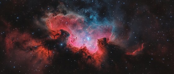 Poster - Vibrant colors of an emission nebula glowing in the vastness of space