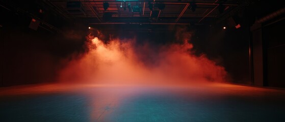 Aufkleber - Empty dance floor awaits excitement with colorful lighting and swirling fog in a vibrant venue