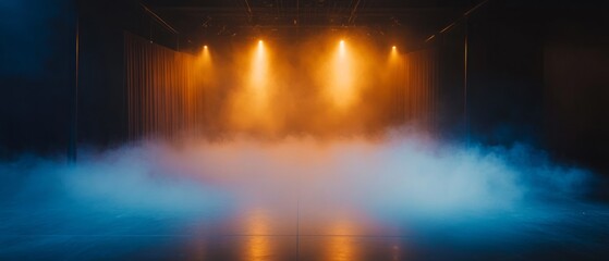Poster - Dynamic lighting illuminates an empty dance floor enveloped in swirling fog, creating an atmosphere of anticipation