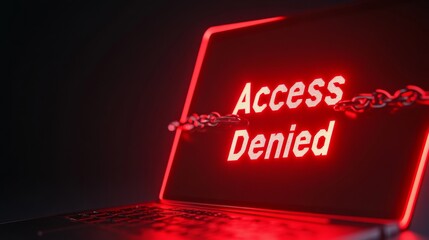 Leinwandbilder - Digital Privacy Concept Laptop with Chain and Padlock Over Access Denied Screen - Cold Blue Tech Lighting for Cybersecurity Solutions and Online Privacy Campaigns