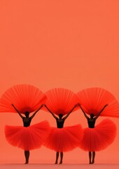Poster - Vibrant Tropical Performance Silhouettes in Flowing Costumes Against Orange Sunset - Dynamic Cultural Content and Island Festival Promotion