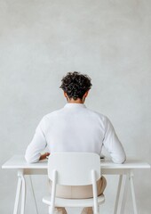 Poster - Modern Minimalist Workspace Ergonomic Design in Business Wear for Remote Work Efficiency - Natural Light Accents for Professional Indian Market and Health-Focused Office Setup