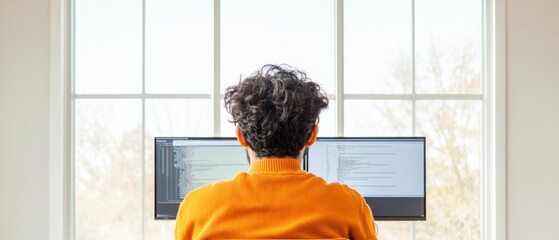 Poster - Modern Coworking E-Learning Dual-Monitor Code and Lecture Setup in Bright Workspace - Professional Growth and Virtual Education for Indian Developers in Tech Innovation