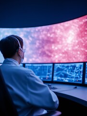 Poster - Control Room, Emergency Management in Control Room Diverse Team Monitors Digital Interfaces, Analyzing Urban Data in Modern Facility