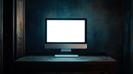 Late Night Computer Work: A Moody Desktop Setup in a Dimly Lit Room