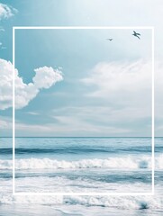 Poster - Endless horizon with tranquil waves and soft clouds ideal for adding text or a message. Generative AI