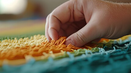 Fototapete - Hand Carefully Arranging Vibrant Colorful Textile Threads